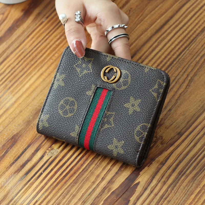 

New Fashion Short Wallet Women Undefined Ultra-thin Print Buckle Lady Soft Leather Lady Cartoon Printing Patchwork Short wallets