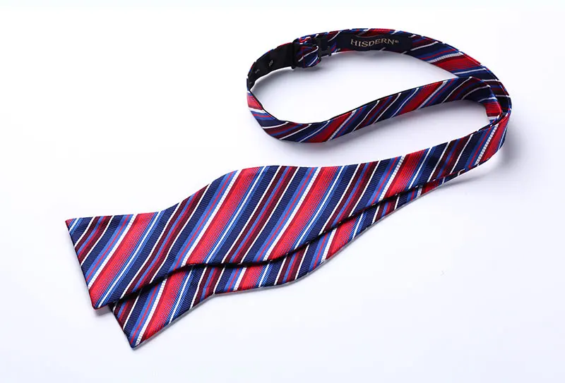 Men Woven Party Wedding Red Blue White Striped Self Bow Tie Pocket Square Set#BS610RS Bow Tie handkerchief set