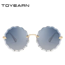 Роскошные брендовые дизайнерские женские круглые солнцезащитные очки без оправы женские Алмазные Режущие линзы винтажный в форме цветка солнцезащитные очки для женщин