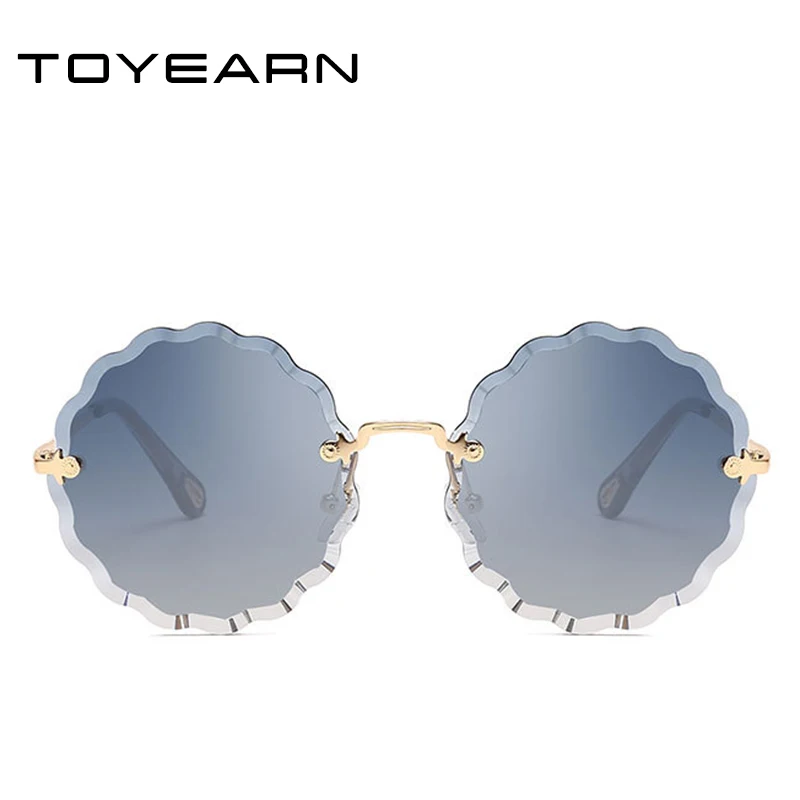 

2019 Luxury Brand Designer Lady Round Rimless Sunglasses Women Diamond Cutting Lens Vintage Flower Shape Sun Glasses For Female