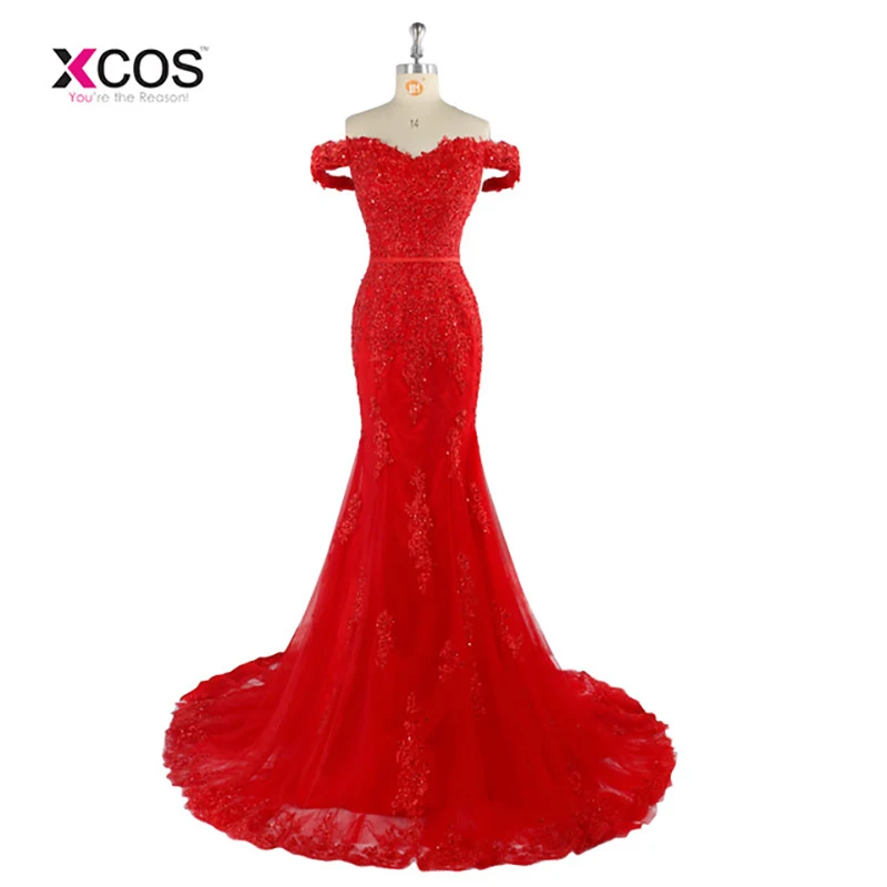 Красные Выпускные платья с открытыми плечами красное вечернее платье из тюля с бусинами вечерние платья