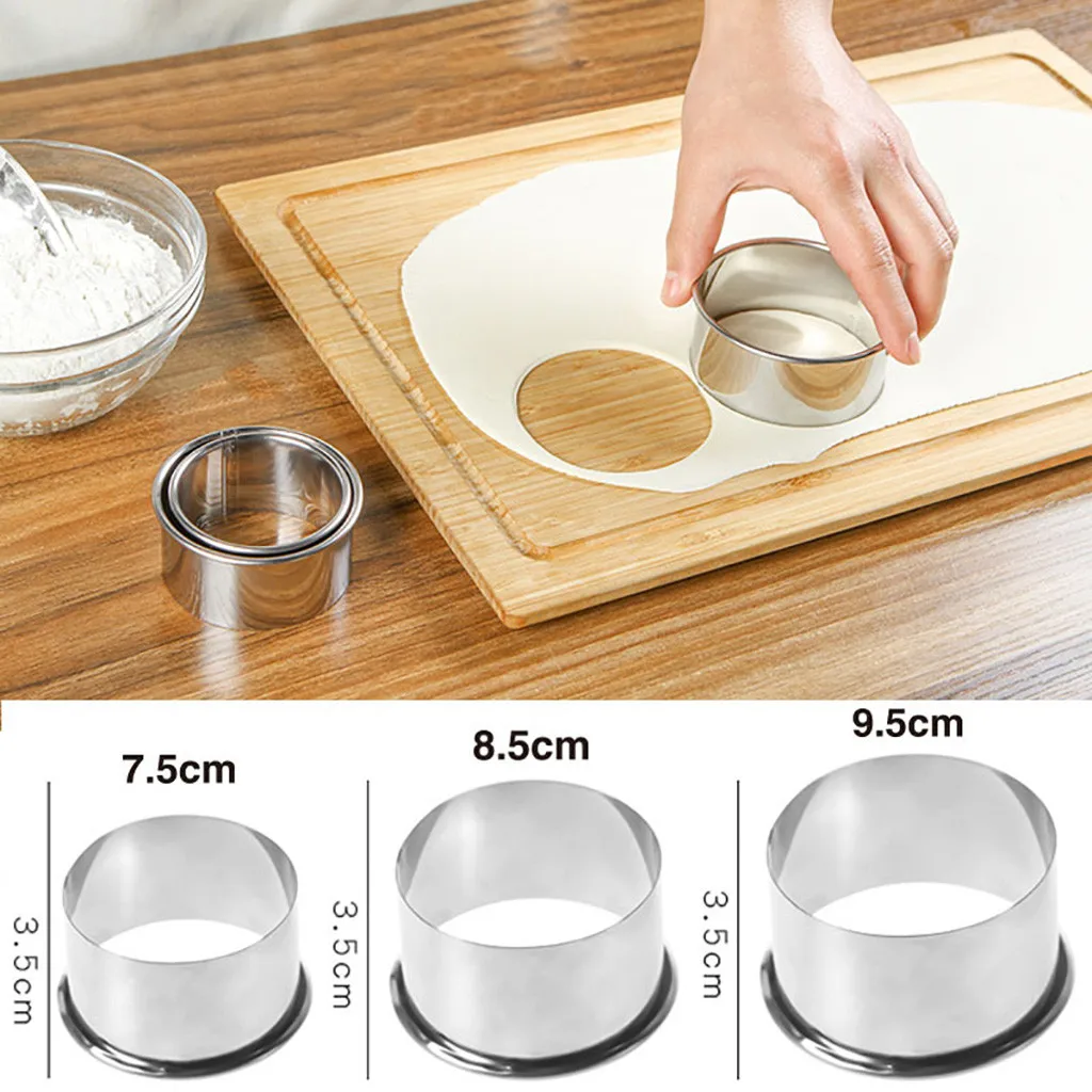 

Cookie Pastry Wrapper Dough Cutting Tool 3pcs/set Cutter Maker Tool Stainless Steel Round Dumplings Wrappers Molds Set