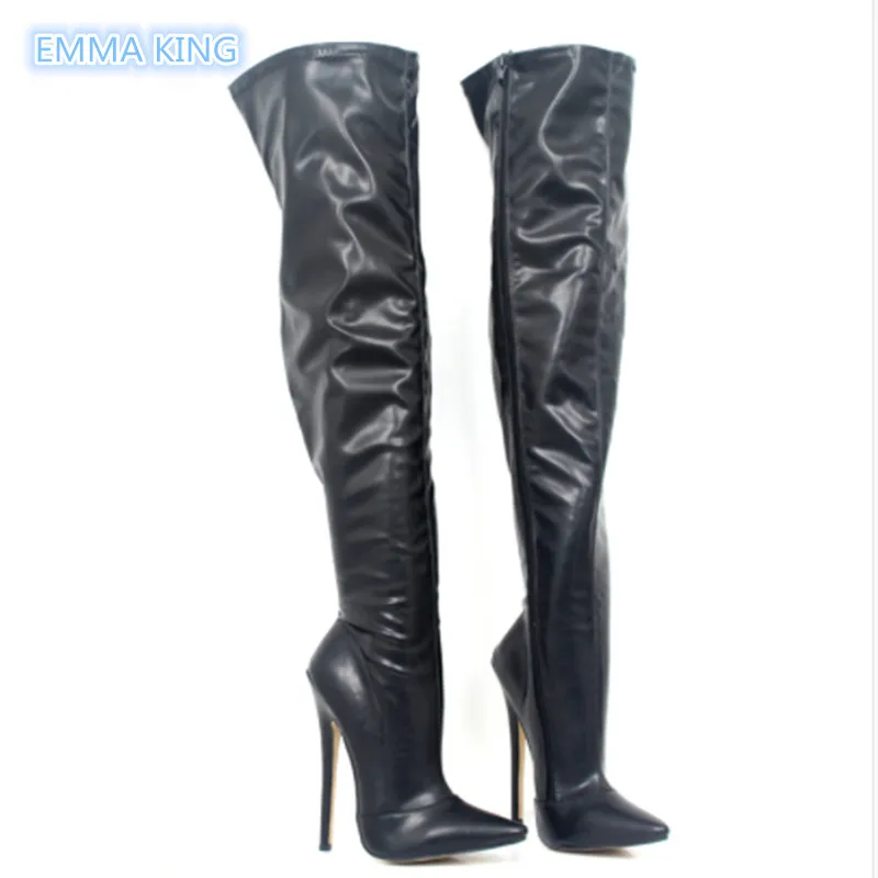 

Winter Over The Knee Knight Boots Women Pointed Toe Super High Heels Sexy Ladies Leather Side Zipper Stilettos Thigh High Boots