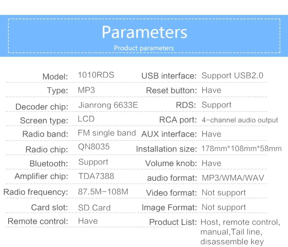 Авторадио Bluetooth Handsfree Автомагнитола RDS FM Aux приемник автомобильный аудио SD USB 1 din автомобильный стерео MP3 мультимедийный плеер Зарядка телефона