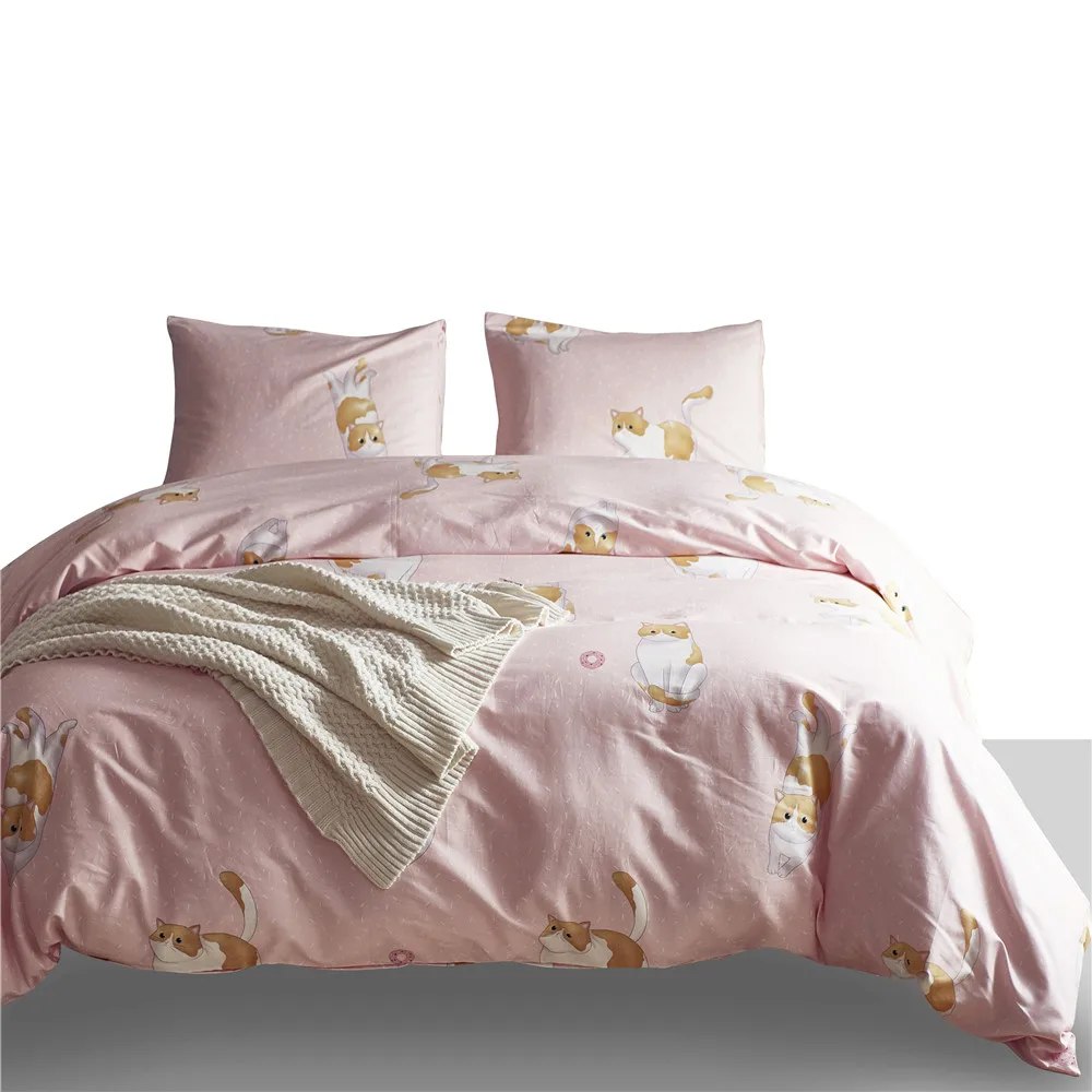 

Pink Cartoon Pattern For Girls Bedding Sets Home Textile Duvet Cover Pillowcase 2/3Pcs USA UK Single Double Twin Queen King Size