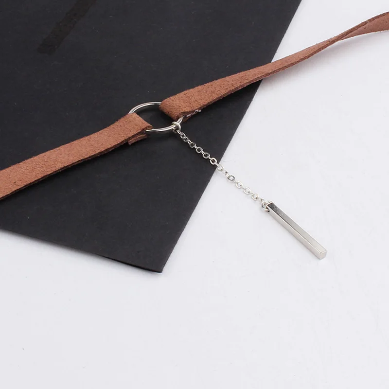 AMORUI New 90's Punk Korean Velvet Round Circle Choker Necklace Gold/Silver Color ID Pendant Chain Necklaces for Women Girl Gift