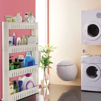 

Liplasting Kitchen Trolley 4 Floors Shelving Storage Moved Niche Trolley with Four Caster for Kitchen Bathroom Storage Room HWC