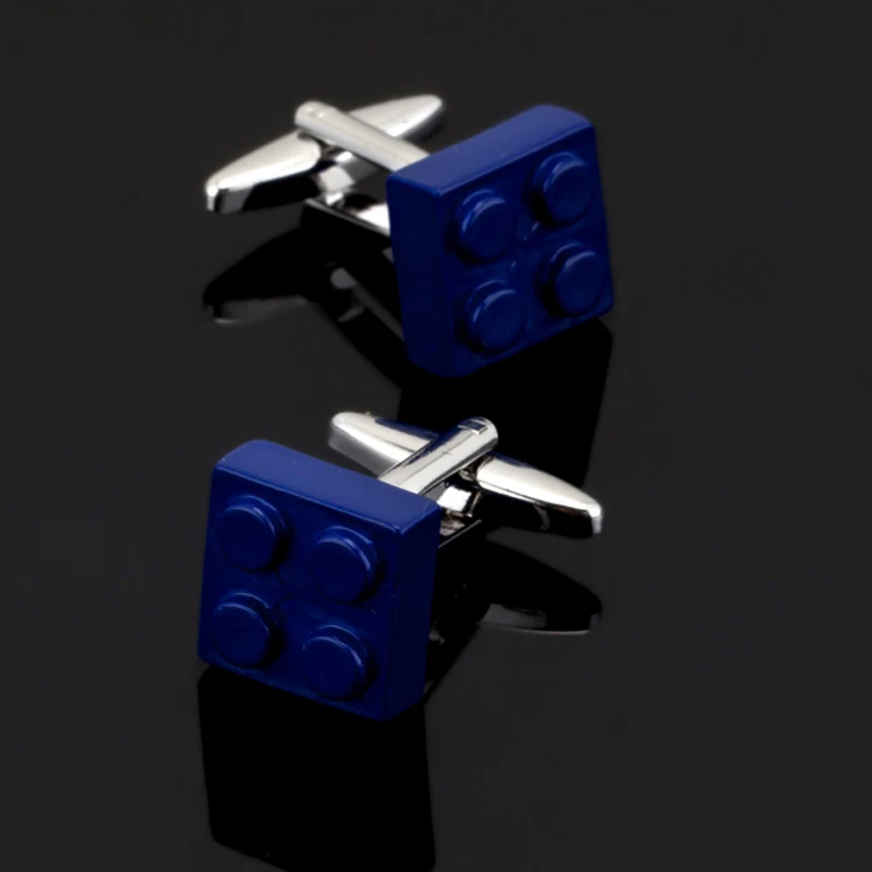Factory Price Retail Designer Cufflinks For Men Brass Copper Material blue Building Blocks Design Cuff Links Free Shipping | Украшения и