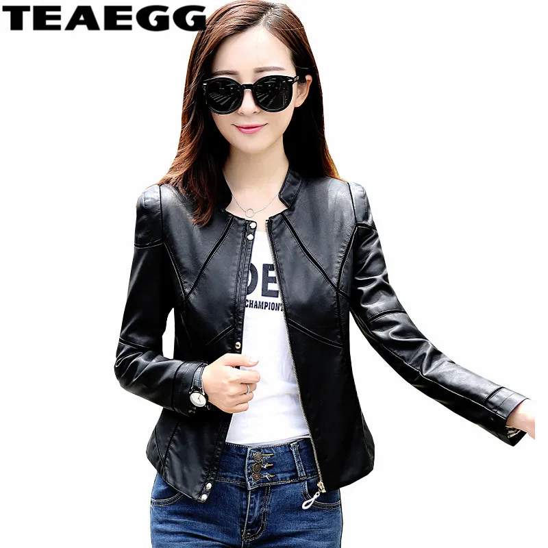 

TEAEGG Plus Size 2020 Fashion Leather Jacket Women Motorcycle PU Leather Jackets Female Spring Black Chaqueta Cuero Mujer AL686