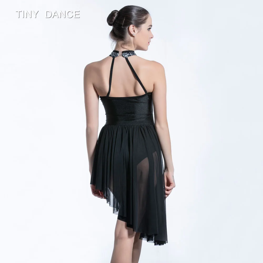 Лучшее качество, черное кружевное и Сетчатое балетное платье с блестками, лирическое платье для девочек и женщин, современные танцевальные костюмы 19611