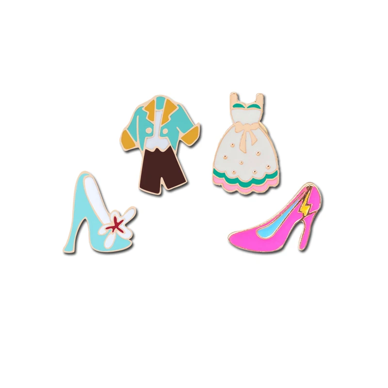 Cute Jewelry Enamel Pin Brooches For Women Men Prince's Suit Princess's Skirt High Heels Denim Bag Corsage Creative Gift For Kid