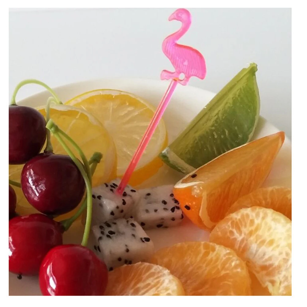 50 шт. красочные фламинго еды палочки для салата фруктовый Декор вилки для торта десерт вечерние поставки