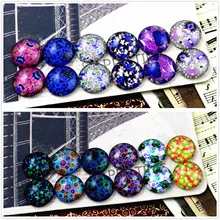 12 шт./лот(один комплект) два стиля 12 мм темные цвета цветы ручной работы стеклянные кабошоны узор куполообразные ювелирные изделия аксессуары поставки