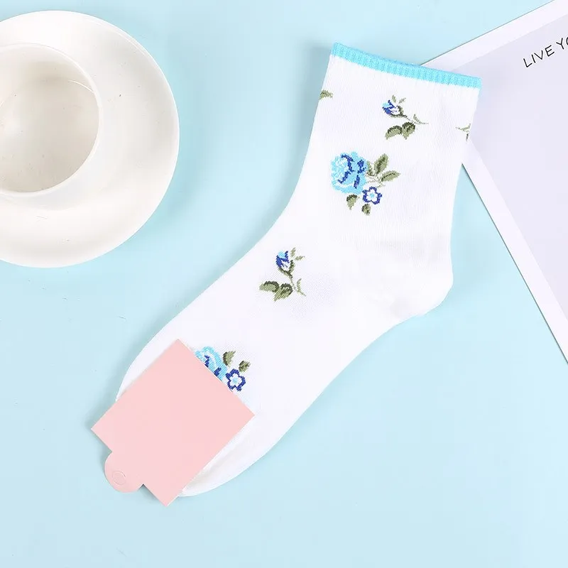 Женские короткие носки в стиле Харадзюку, модные милые носки с цветочным принтом розы, мягкие хлопковые хипстерские вечерние носки, подарки, женские носки