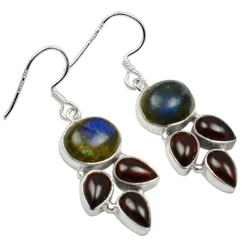 

Lovegem Genuine Labradorite & Rubellite EARRINGS 925 Sterling Silver, 41mm,AE1806