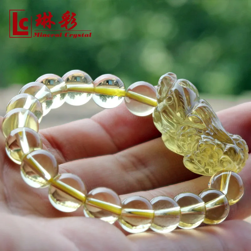 

Natural yellow crystal pi xiu bracelet male Women natural crystal