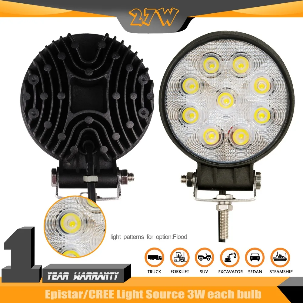 2PCS 27W LED Work Lamp Flood Light Truck Boat Offroad Camping 4WD 12V
