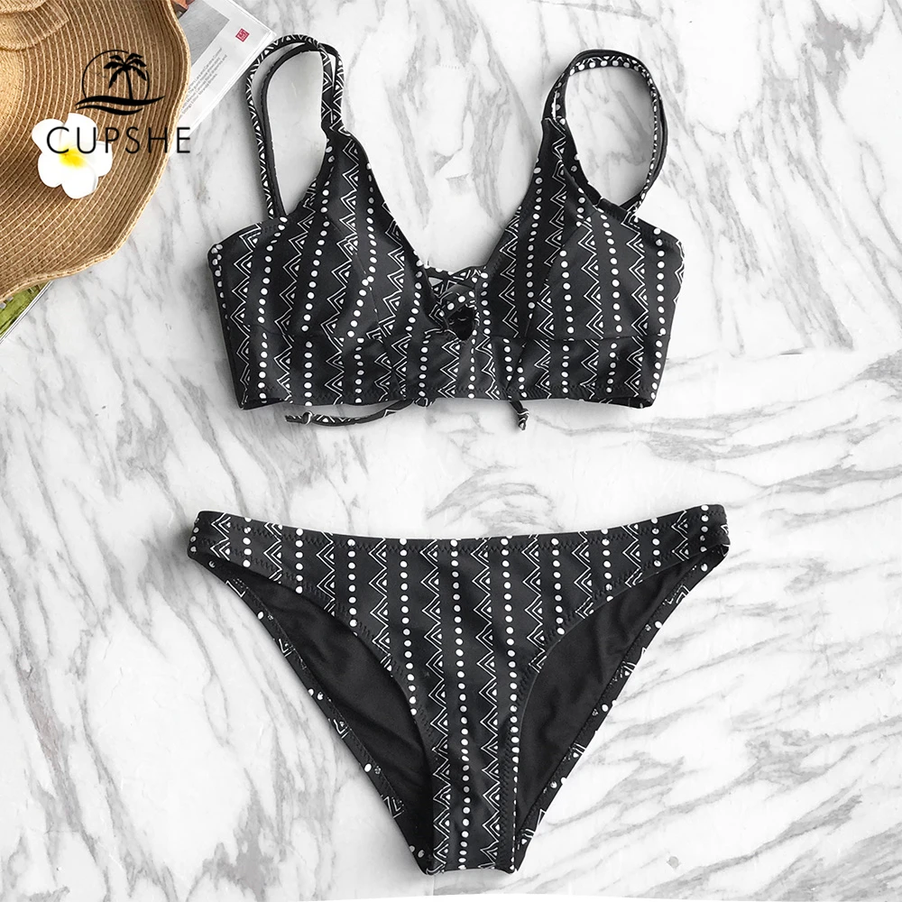 Billige CUPSHE Traum Raum Bikini Set Frauen Lace Up Kreuz Tanga Dreieck Bikini Bademode 2020 Strand Badeanzug Badeanzug
