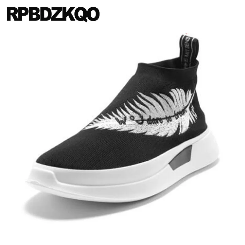 

Boots Trainer Thick Soled Slip On Sock Men High Top Platform Sneakers Embroidered Pattern Booties 2018 Ankle Harajuku Sole Shoes