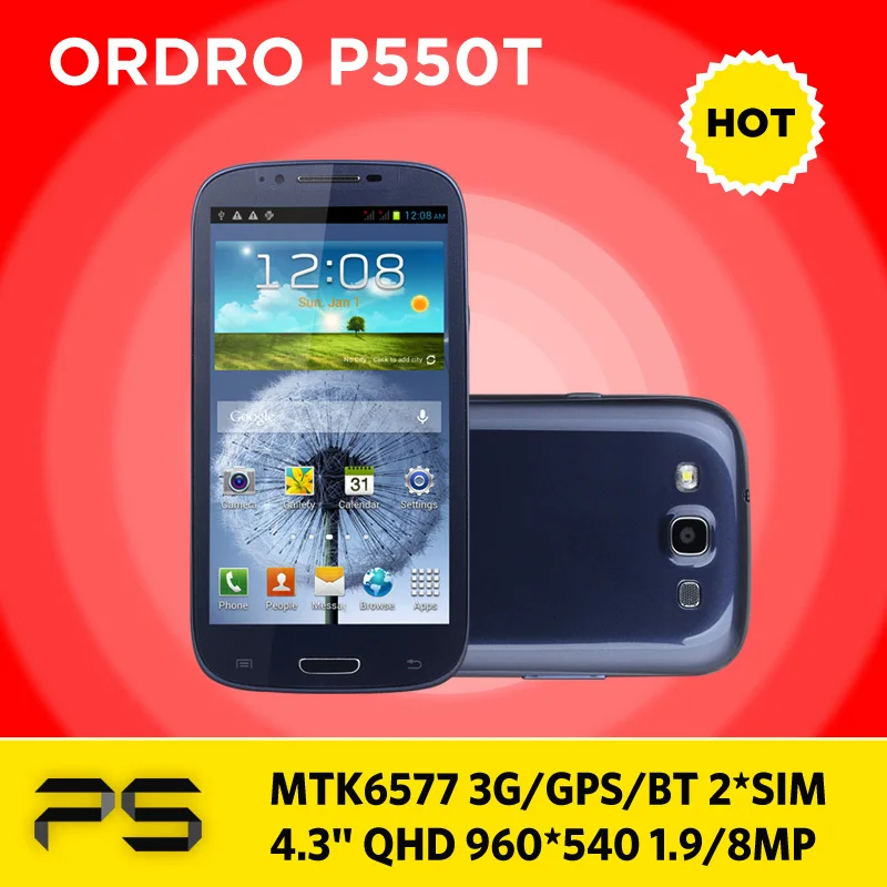 Freeshipping 5.2&quot Ordro P550T 512M RAM 4GB ROM 0.3/8.0MP Android 4.1 3G Bluetooth GPS Dual SIM Core MTK6577 Smart phone | Мобильные