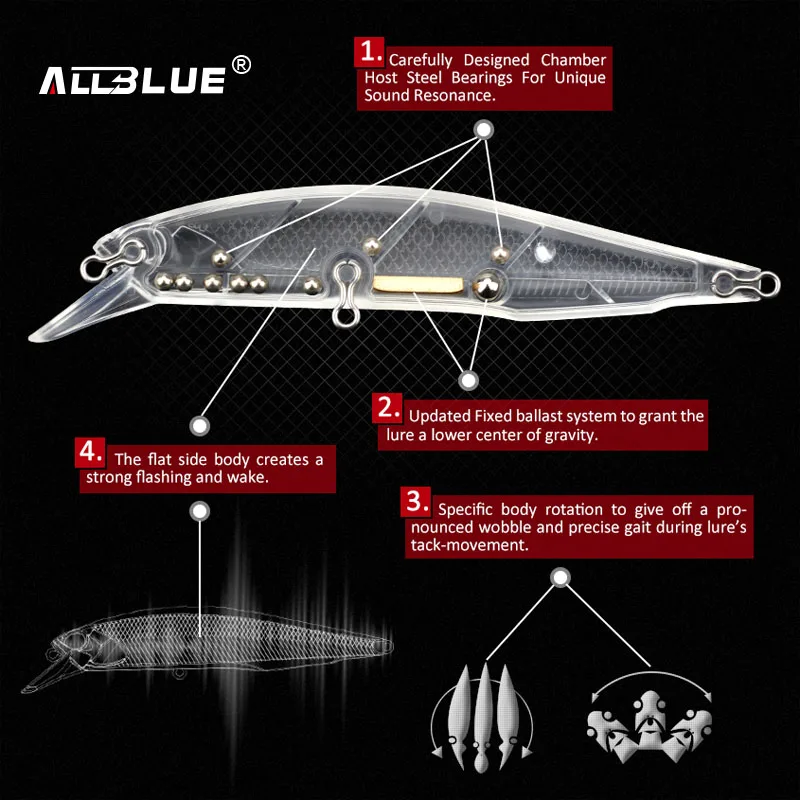 ALLBLUE новый стиль JERKBAIT 100SR плавающие рыболовные приманки в форме гольяна 14 1 г 100 мм