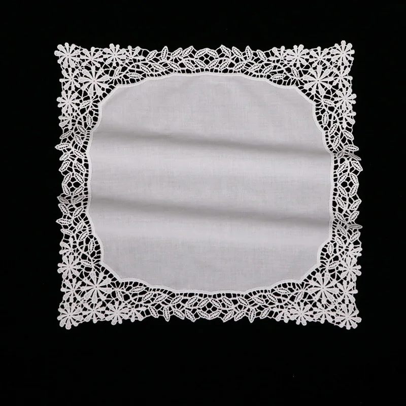  D601: White premium cotton lace handkerchiefs blank crochet hankies for women/ladies wedding gift