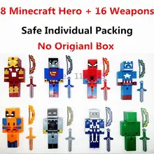 8 Pçs/lote Minecraft Jogo Brinquedo Blocos de Construção de Brinquedos Vingadores Marvel Super Herói Da Liga Da Justiça Ação Brinquedos Caçoa o Presente # E
