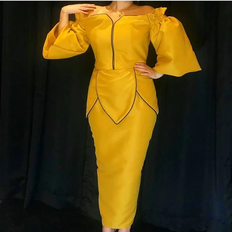 

New Arrival Half sleeve evening dress 2019 Gold Arabic dress Party Abiye gece elbisesi Formal dress abendkleider evening gown