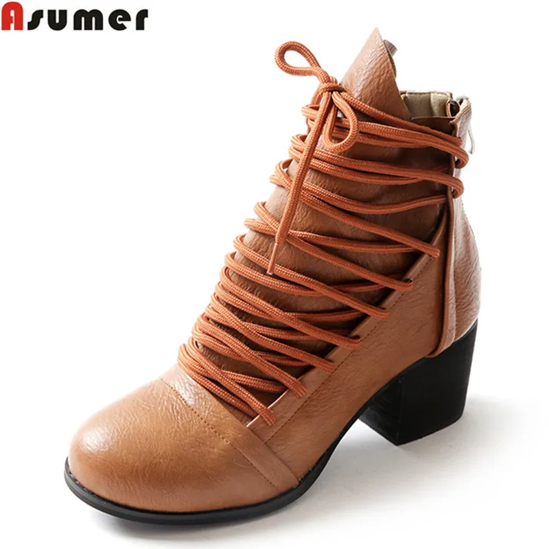 

Asumer large size 33-43 2018 hot sale thick high heels round toe platform ankle boots spring autumn fashion women boots