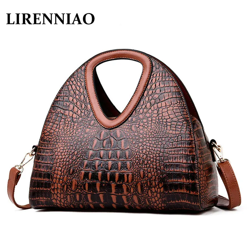 

LIRENNIAO Alligator Women Shoulder Bag Genuine Leather Handbag Crocodile Large Capactiy Lady Messenger Crossbody Purse Big