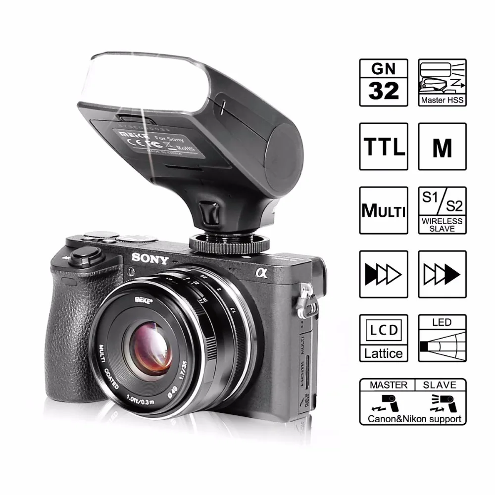 Meike MK320S ttl Вспышка Speedlite для sony беззеркальных Камера A7 A7R A7S A7II A77II A6000 NEX-6 A58 A99 RX1 RX1R RX10 RX100II RX10