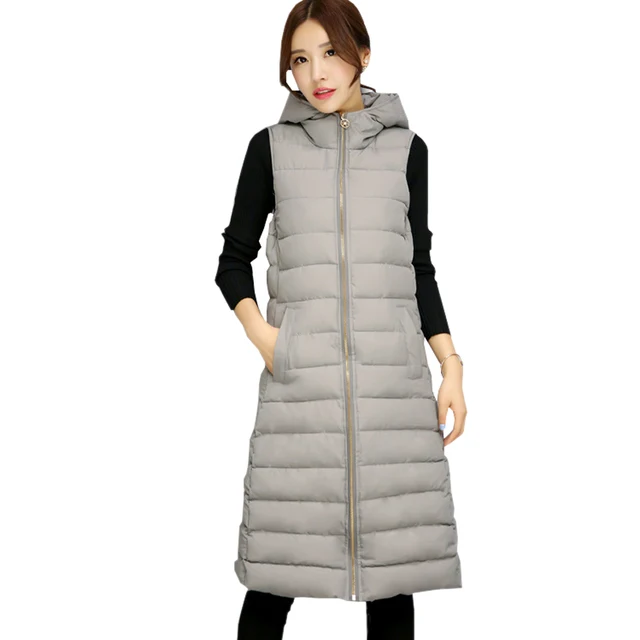 Winter Long Vest Women 2018 New Fashion Cotton Padded Hooded Warm
