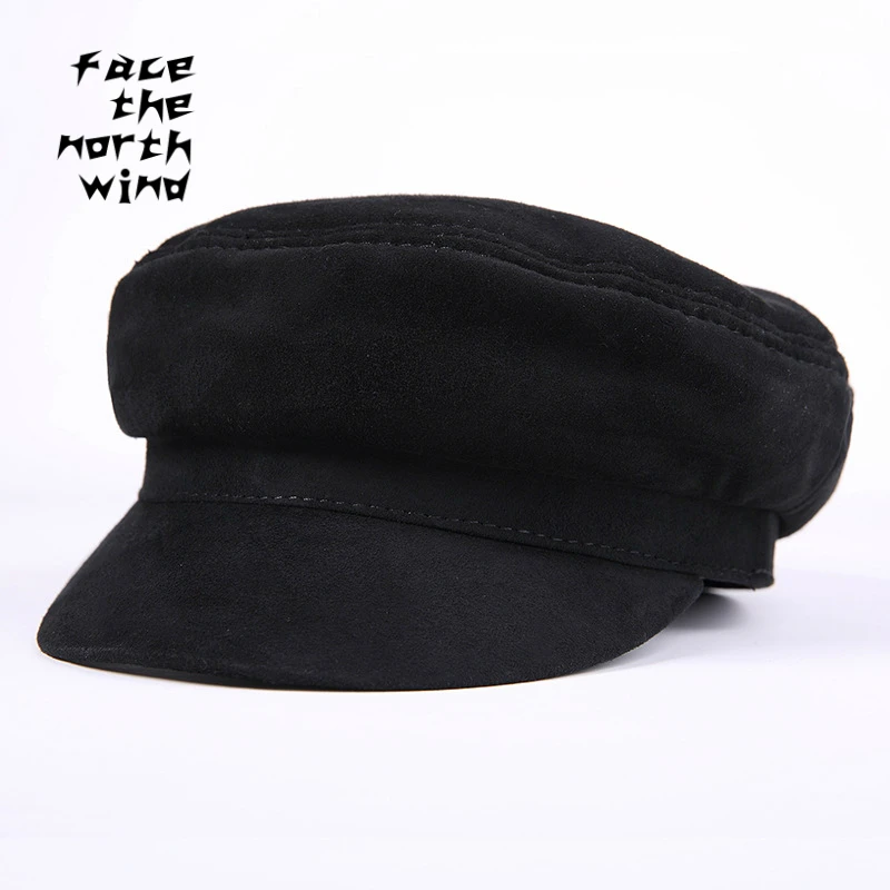 Cowhide leather cap youth men women casual flat hat cap