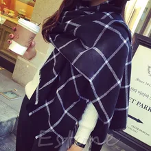 Lady Women Blanket Black White Plaid Cozy Tartan Checked Scarf Wraps Shawl-J117