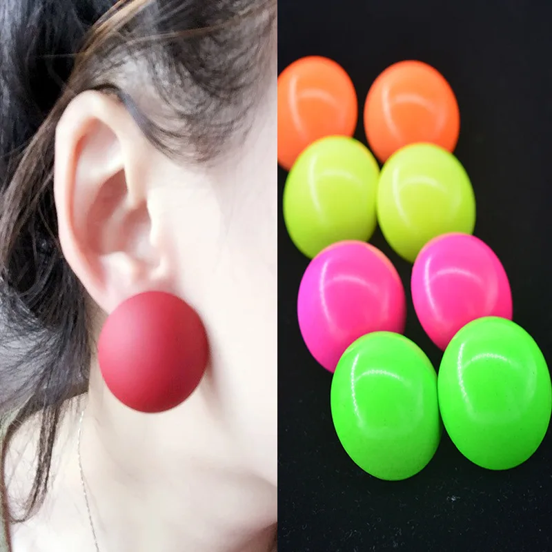 

New Comming 7Colors Hemispherical Alloy Earrings 3CM Simple Ball Style Ear Studs Jewerly For Women Girls