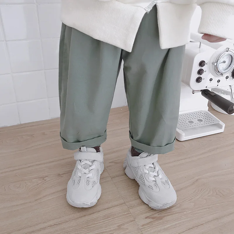 

Japanese style baby boys cotton solid color casual loose pants 1-4 years kids girls straight elastic waist trousers