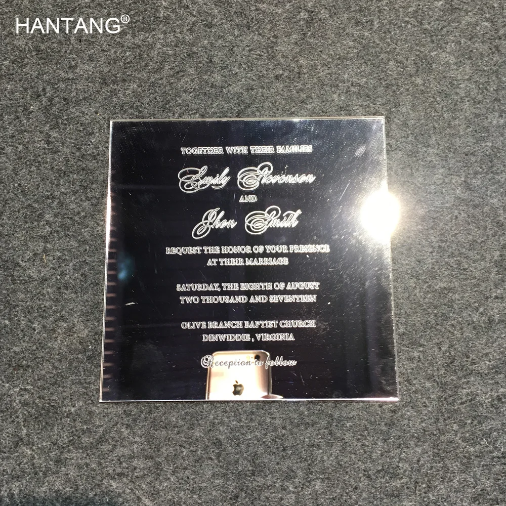 

150X150mm Square Shape Engraved Silver Mirror Acrylic Wedding Invitaions 100 Pieces Per Lot