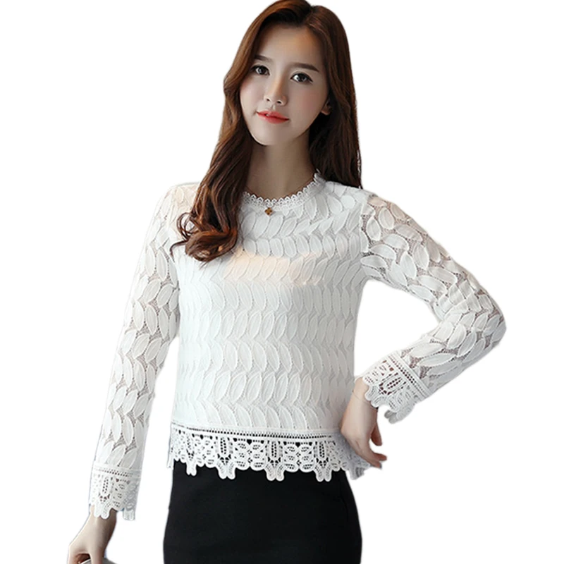 Autumn 2017 Lace Blouse Shirt For Women Crochet Plus Size Women Lace