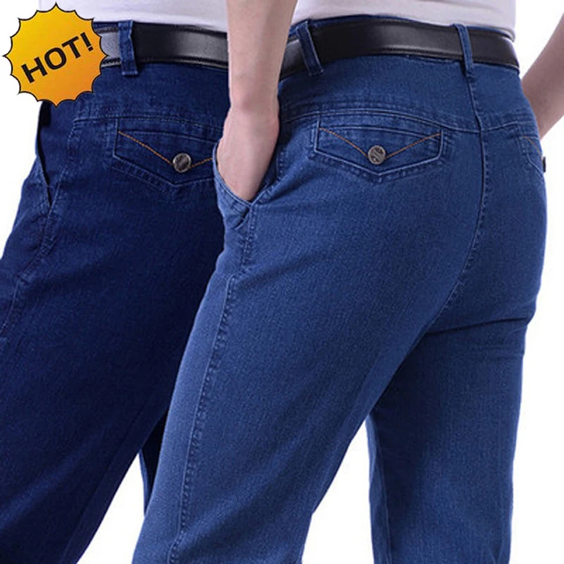 

high quality 2020 summer thin old men Designer Denim Normal Casual straight blue jans stretch eldly father trousers