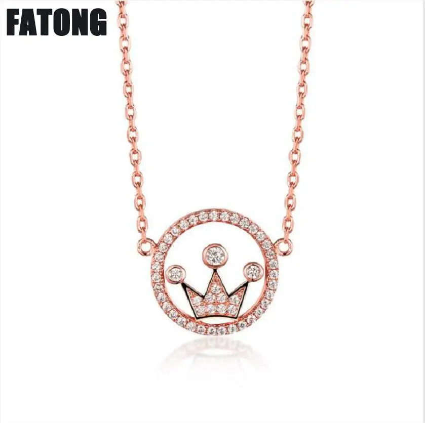 

925 sterling silver rose gold fashion crown necklace female fashion jewelry J0276