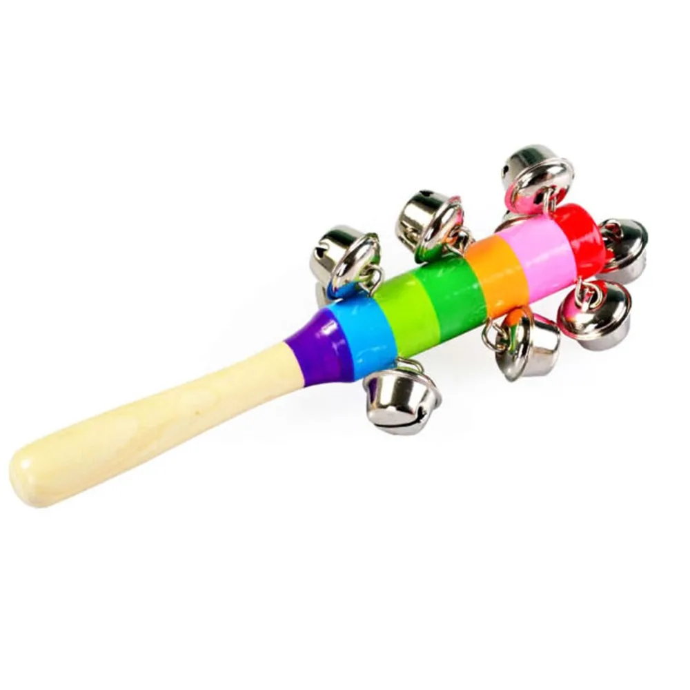 מוצר 1 pc Wooden Stick 10 Jingle Bells Rainbow Hand Shake Bell