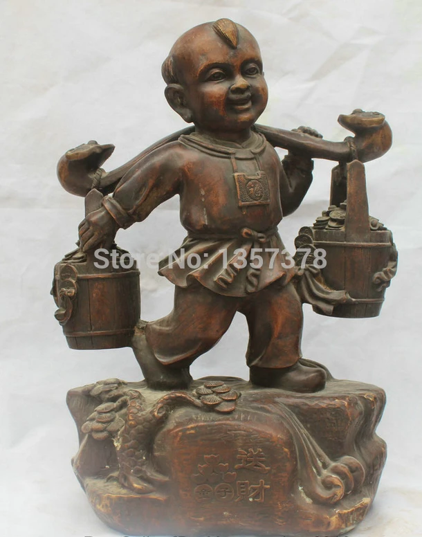 

shitou 00579 19" Chinese Bronze Stand Boy Wealth Money Rich bring Fu Ru Yi statue sculpture discount 30% (C0324)