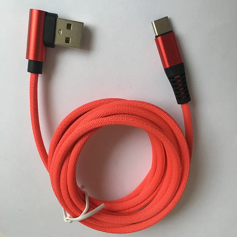 KKREFF цветной 2 м USB C type C кабель 90 градусов тканевый плетеный кабель для samsung S8 Plus Xiaomi huawei P20 Pro зарядный кабель - Цвет: Красный