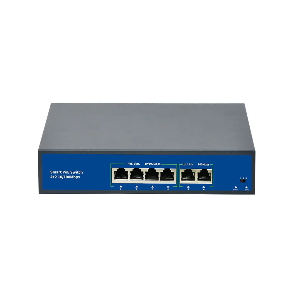 

4 Port PoE Switch, 2 Port Uplink, Power Over Ethernet 802.3af/at 78W, Unmanaged Metal Smart Desktop Network Switch