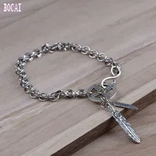 S925 Silver Jewelry Vintage Thai Silver Craft 2019 Women's Silver Bracelet Eagle Feather Silver Bracelet starfield s925 sterling silver retro thai silver vintage style takahashi goro feather eagle necklace men women sweater chain set