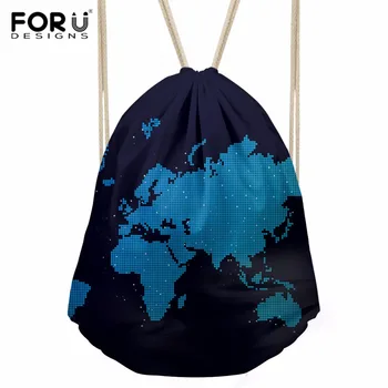 

FORUDESIGNS Map Print Drawstring Bag Rucksack Candy Bag Satchel Bundle Pocket String Girl Storage Bag mochila School Backpack