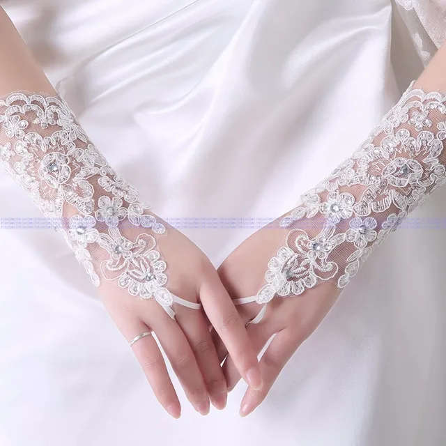 Fashion White Lace Beading Bride Wedding Gloves Bridal Fingerless Fashion White Lace Beading Bride Wedding Gloves Bridal Fingerless Vintage Long Accessories X07013