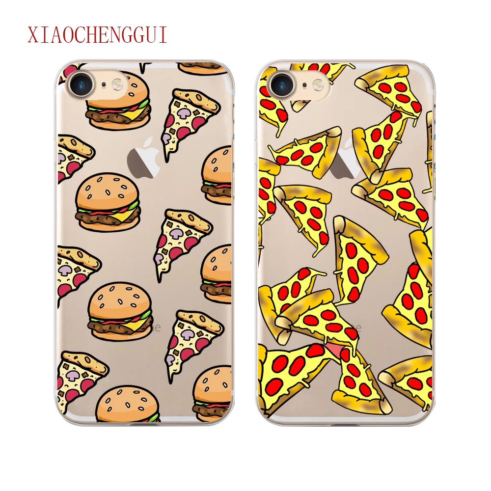 

Food Burger Pizza Funny Cartoon Case for Apple iphone 5S 5 SE 7 8 6 6S PLUS X Soft Silicone Transparent Capinha