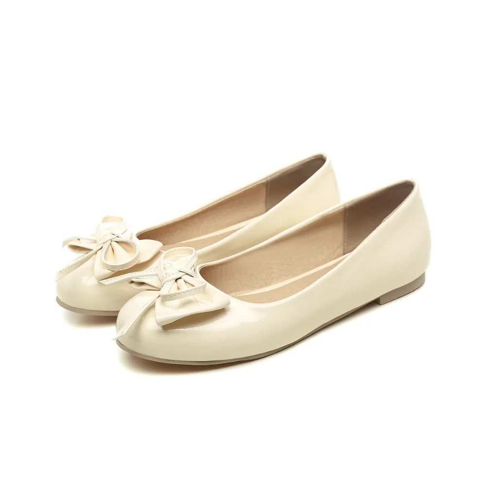 

PQECFS Big size 31~48 high quality spring & autumn new fashion women solid sweet butterfly-knot flats 6 colors