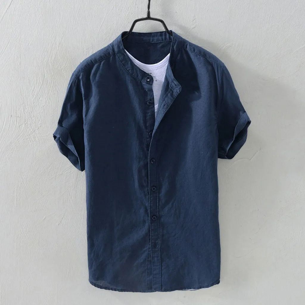 Feitong Брендовые мужские рубашки camiseta hombre мешковатые хлопковые льняные однотонные